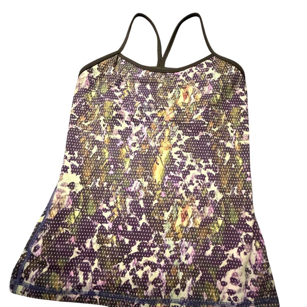 Lululemon Power Y Tank top sz 6 Luon Spray Jacquard Aurora Black yoga activewear